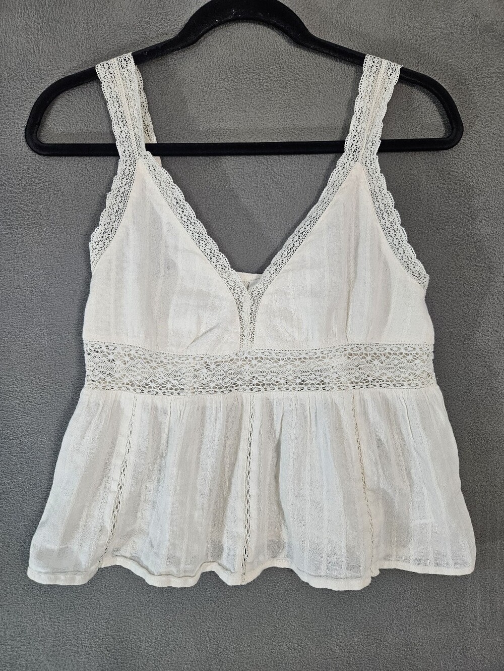 American Eagle Womens Croquet Tank Top Shirt Small Ivory Milk Maid Cottage Vneck